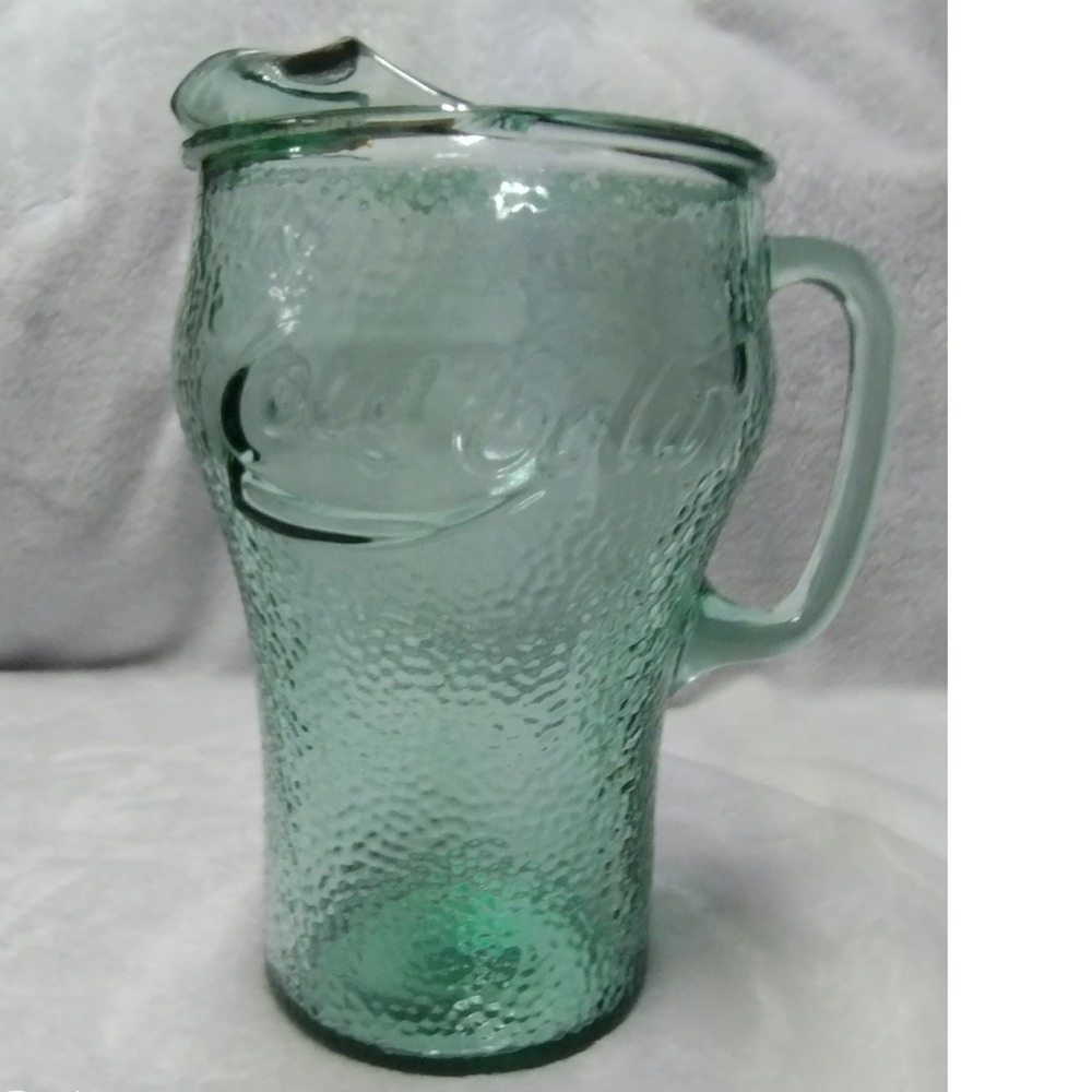 Coca Cola Georgia Green Glass Pitcher Pebbled Texture Embossed Logo Ice Lip